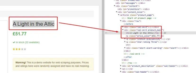 extracting title tag from bookstoscrape website to scrape